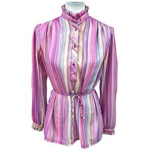 Vintage Mid Century Contessa Monique Florence Alper Rainbow Striped Blouse